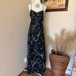 Black Beaded Evening Silk Maxi Dress